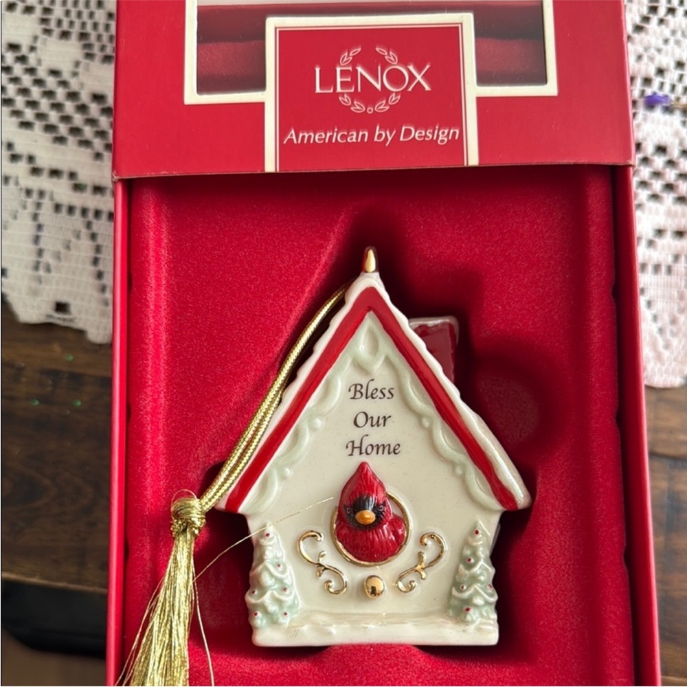 Lenox Red and White Holiday Birdhouse Ornament
